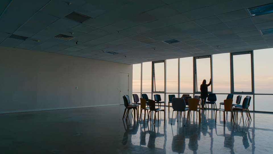 A quiet meeting room in early morning light